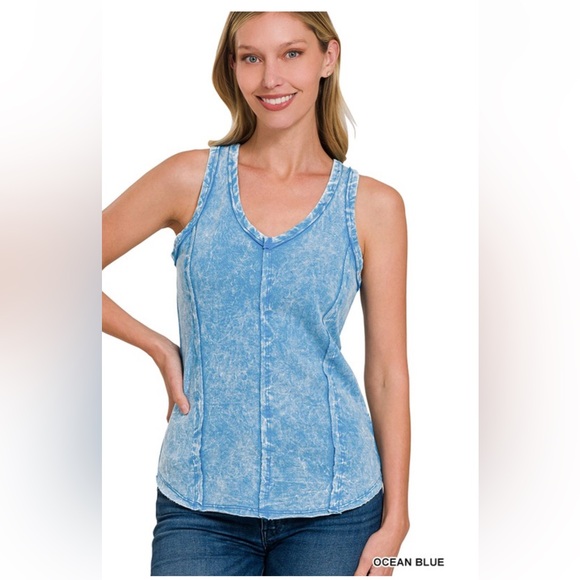 Zenana Outfitters Tops - NWT! OCEAN BLUE Crinkle Washed F/terry Raw Edge Tank Top
